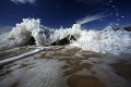 Waves on the beach. Tide Rising on the shore. Morbihan. France.