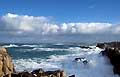 Finistère Bretagne France littoral mer tempête hiver vagues ciel bleu nuages paysage côte sauvage 