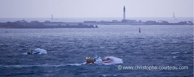 Fishing Boats at Dusk in the Tide Currents of the Raz de Sein