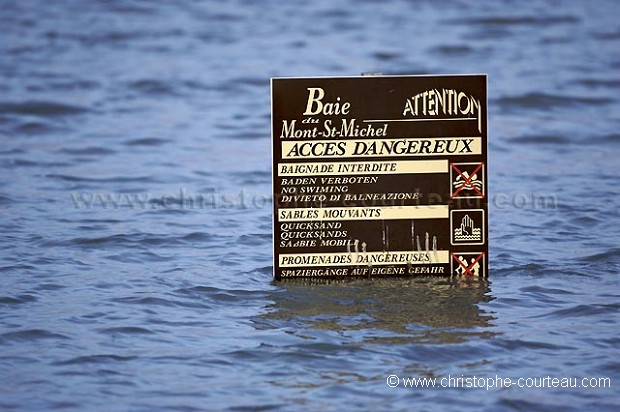 Parking of the Mont-Saint-Michel Flooded by the sea, hight Tide.