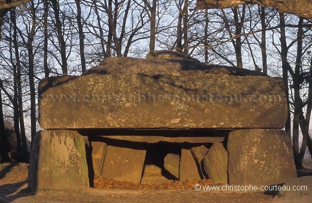 Gallery Grave  of La Roche aux Fes in the Winter Light. 22 December Winter Day.