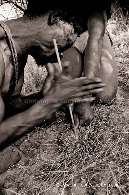 Bushmen making fire