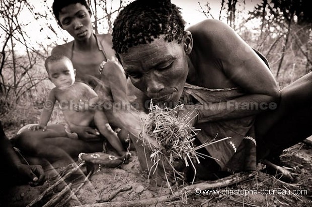 Bushmen making fire