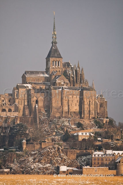 Mont Saint Michel Bay under Snow.