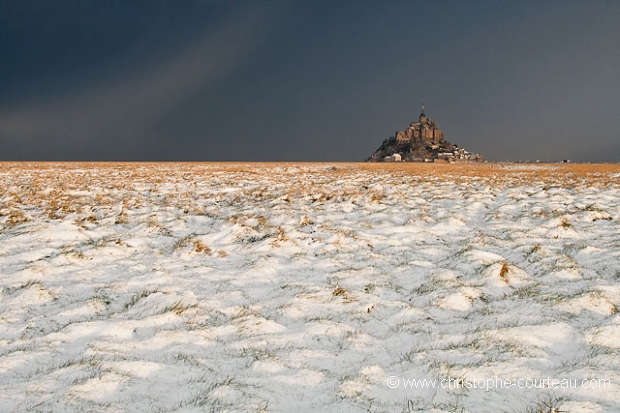 Mont Saint Michel Bay under Snow.