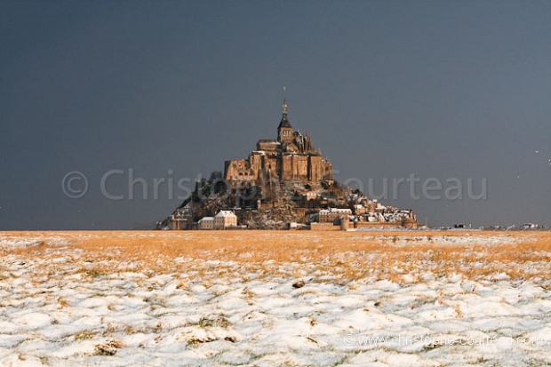 Mont Saint Michel Bay under Snow.