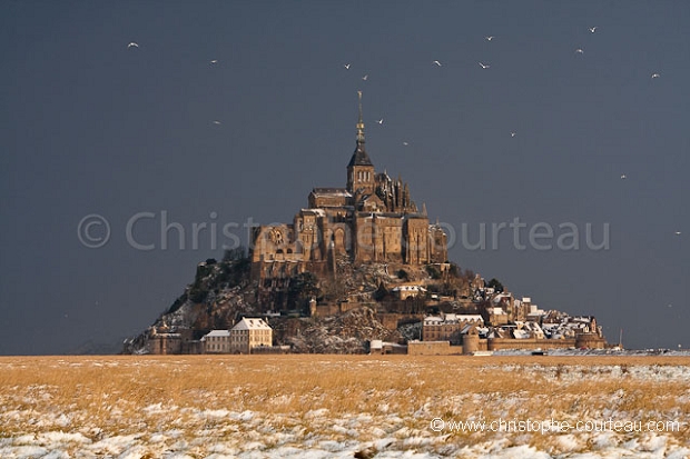 Mont Saint Michel Bay under Snow.