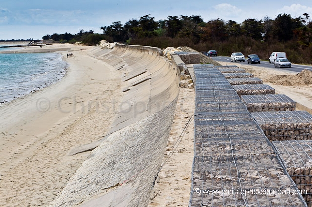 Fixed Dam along the shore , aftermath of the Xynthia Storm in Vende. France.